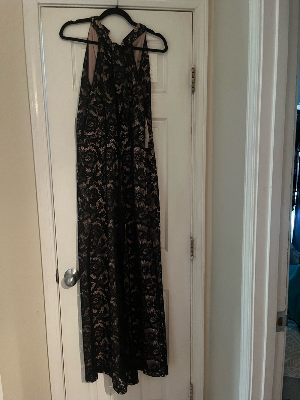 julia jordan Black Lace Maxi Jumpsuit with Nude Lining